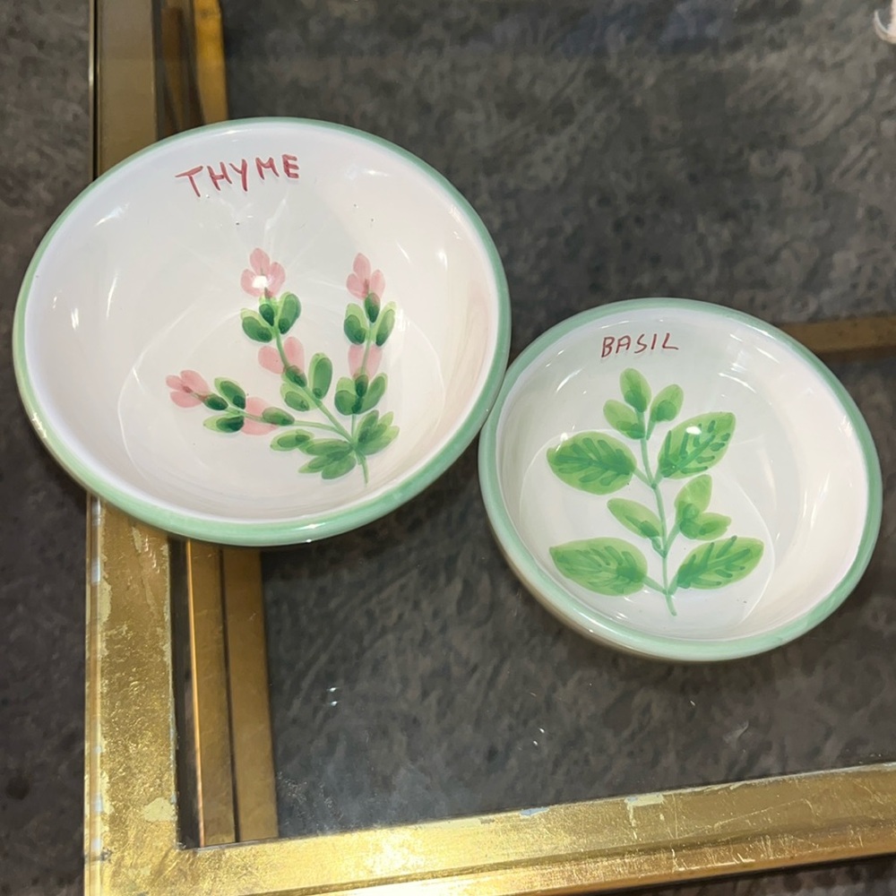 William-Sonoma handmade in Italy basil and thyme bowls.